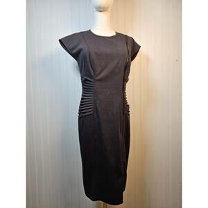 Etcetera Charcoal Gray Dress Women's Size 2 Side Ruching Zipper Front Career